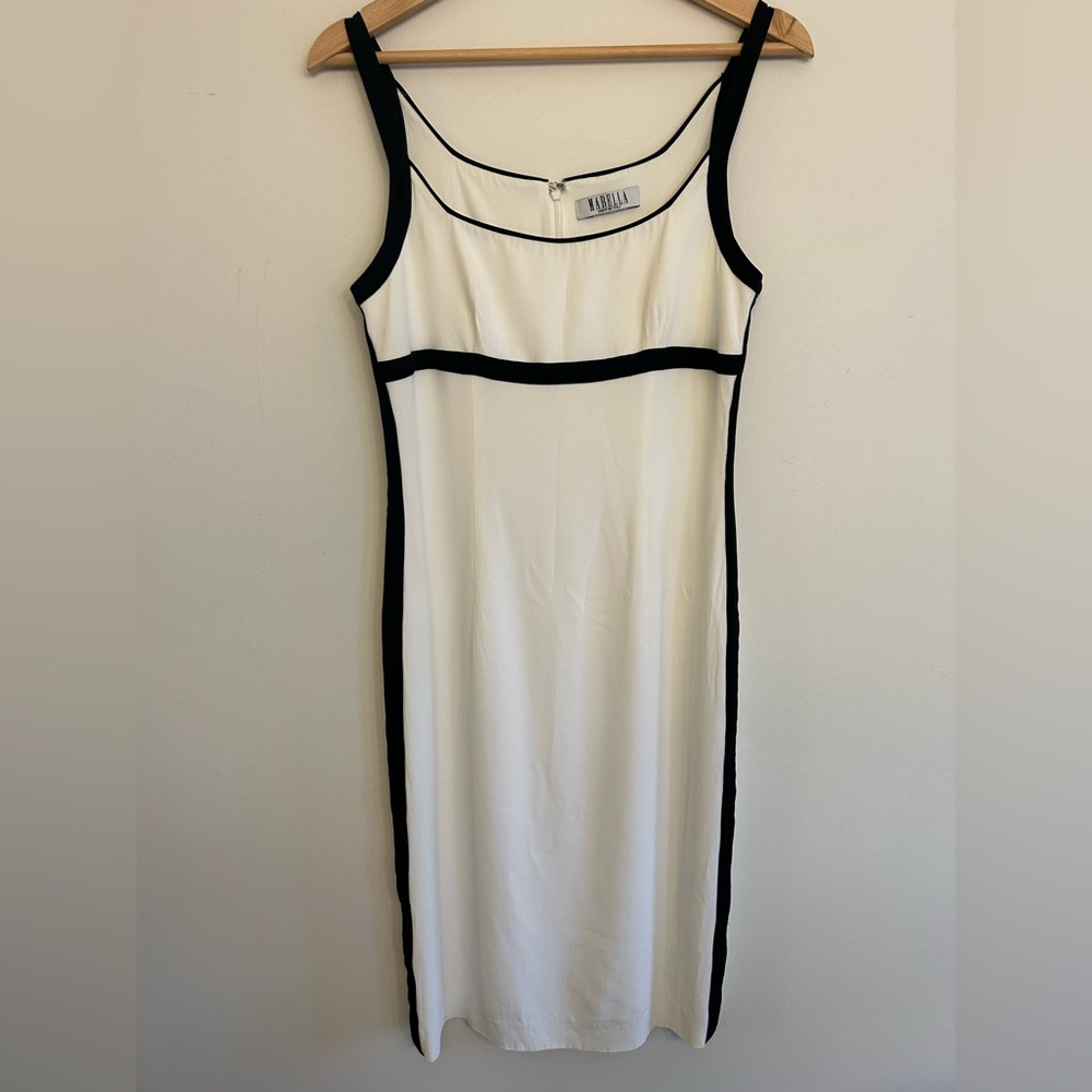MARELLA White Pencil Dress with Black Trim, made in Italy, size 6